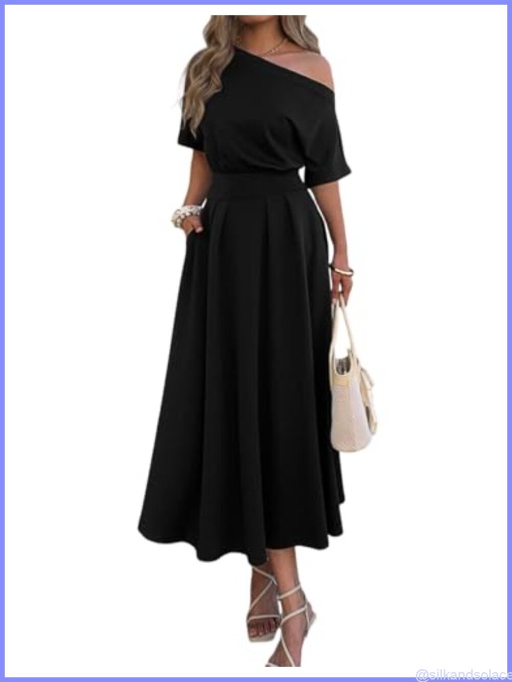 Elegant Empire Waist One Shoulder Maxi Dress with Pockets